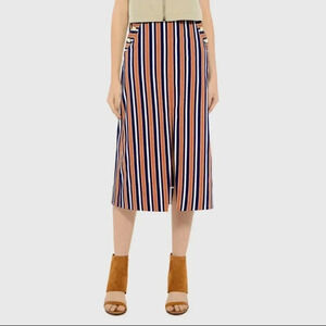 Tanya Taylor Midi Skirt Striped Ines Sahara Orange Blue White Pockets Size 4